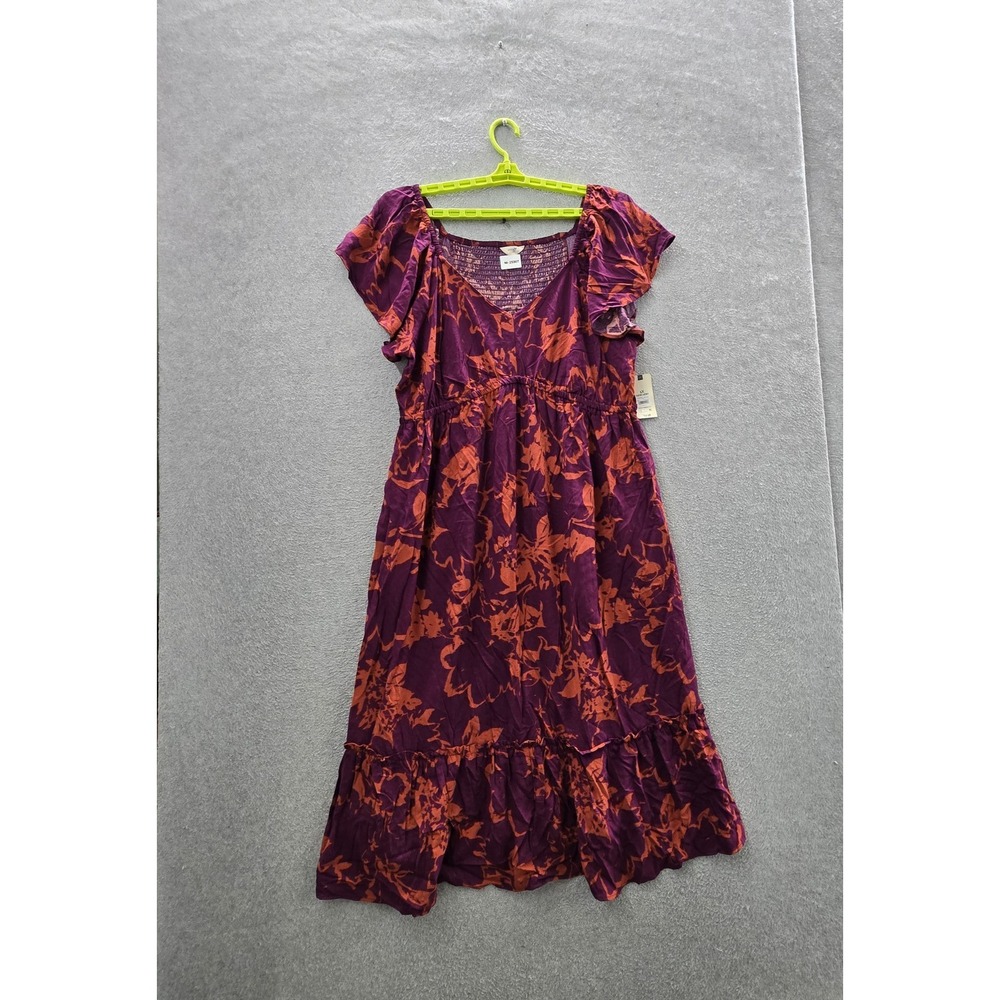 Terra & Sky Women Dress 1X (16W-18W) Purple Floral Fit Flare Midi Dress NWT